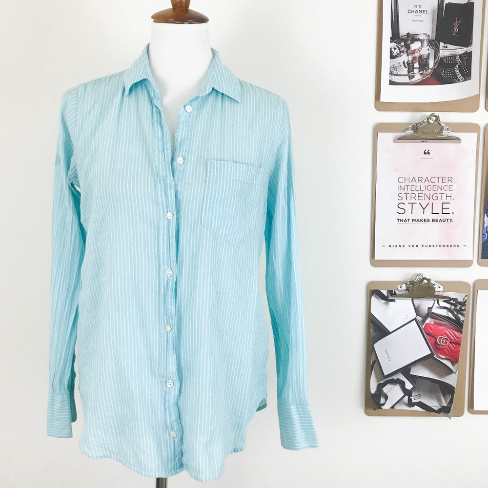 J. Crew Boy Shirt Aqua Skinny Stripe Button Down 4 - Picture 2 of 8